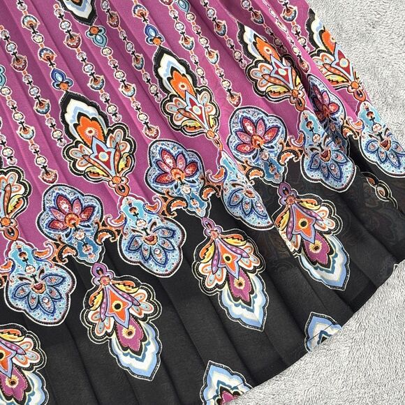 Nicole by Nicole Miller Dress Womens 2 Sleeveless Boho Floral Pleated Fit Flare - Picture 2 of 10